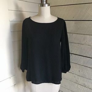 60s Black sheer chiffon blouse long sleeves zipper